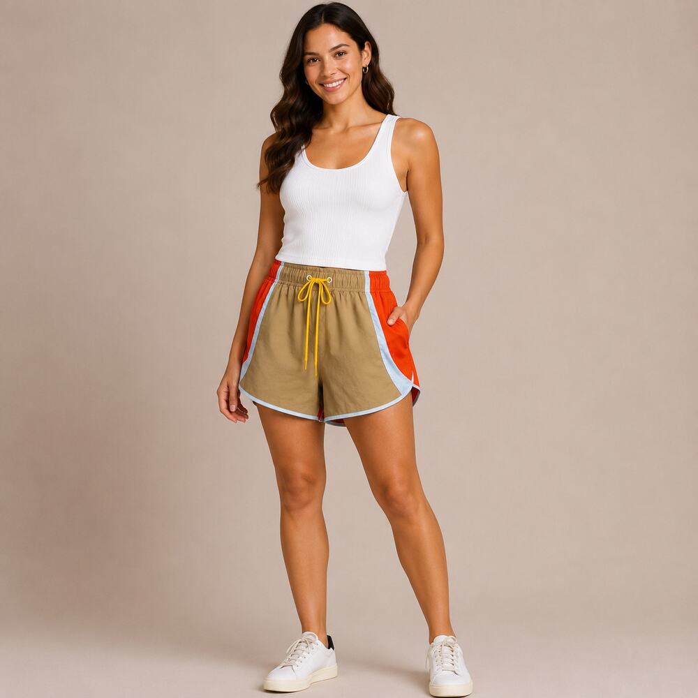 Oncept Felix Retro Shorts Womens Size L Solar Multi Red Brown Nylon Athletic